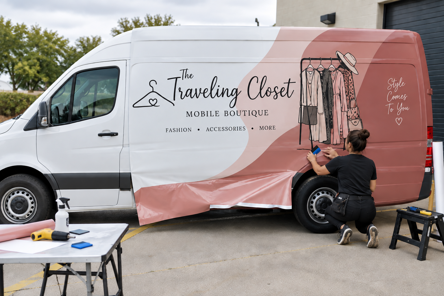 Vehicle wrap install on a mobile boutique van